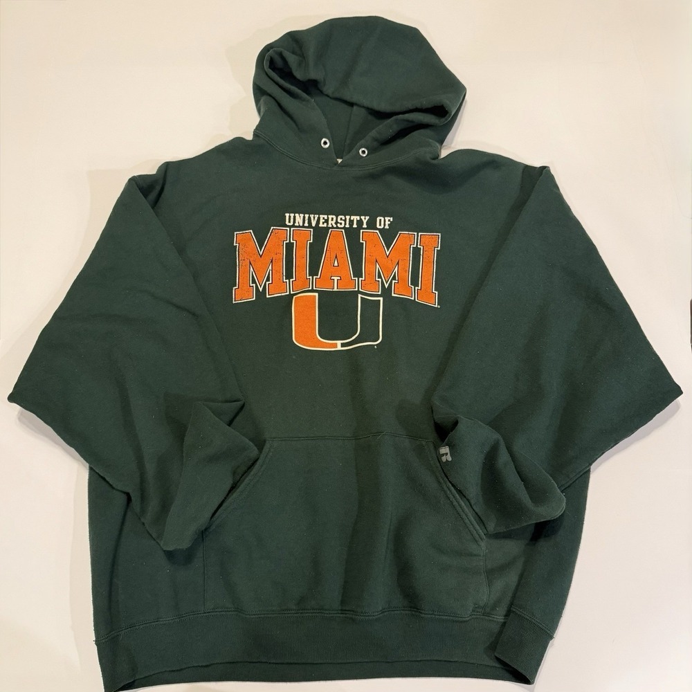 University of Miami Hurricanes Russell Hoodie Men's 2XL Green Sweatshirt